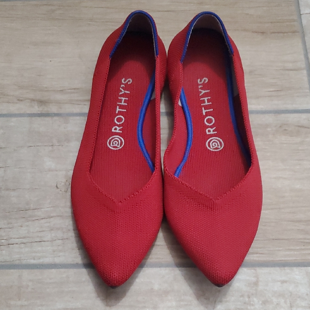 Rothy's Red Flats with Blue Trim